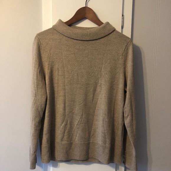 Tan mock neck sweater with simmer thread - Picture 1 of 6